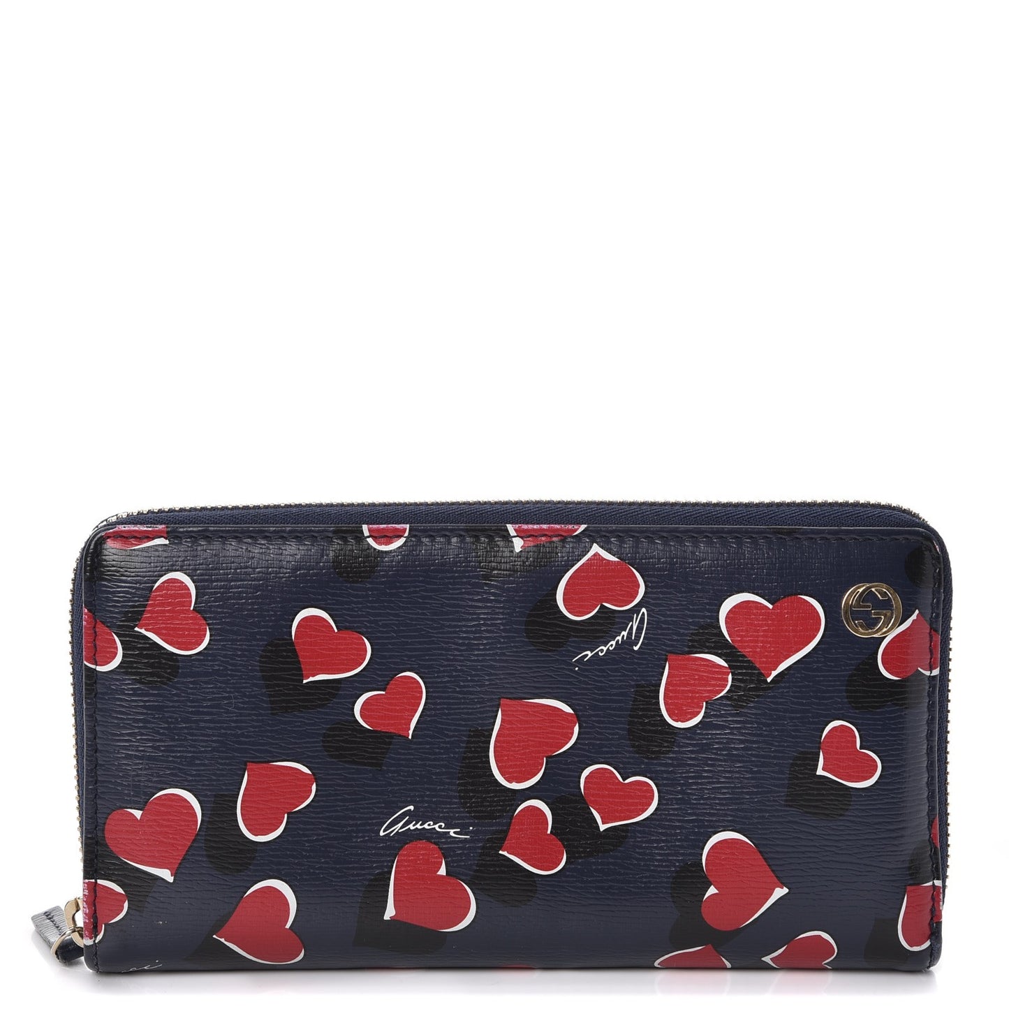 Calfskin Heartbeat Print Zip Around Wallet Blue