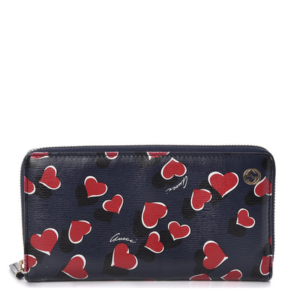 Gucci Calfskin Heartbeat Print Zip Around Wallet Blue 1 of 10