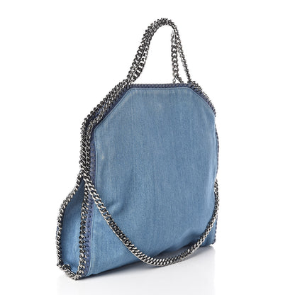 Stella McCartney Eco Denim Embroidered Zigarette Falabella Fold Over Tote Blue 3 of 9