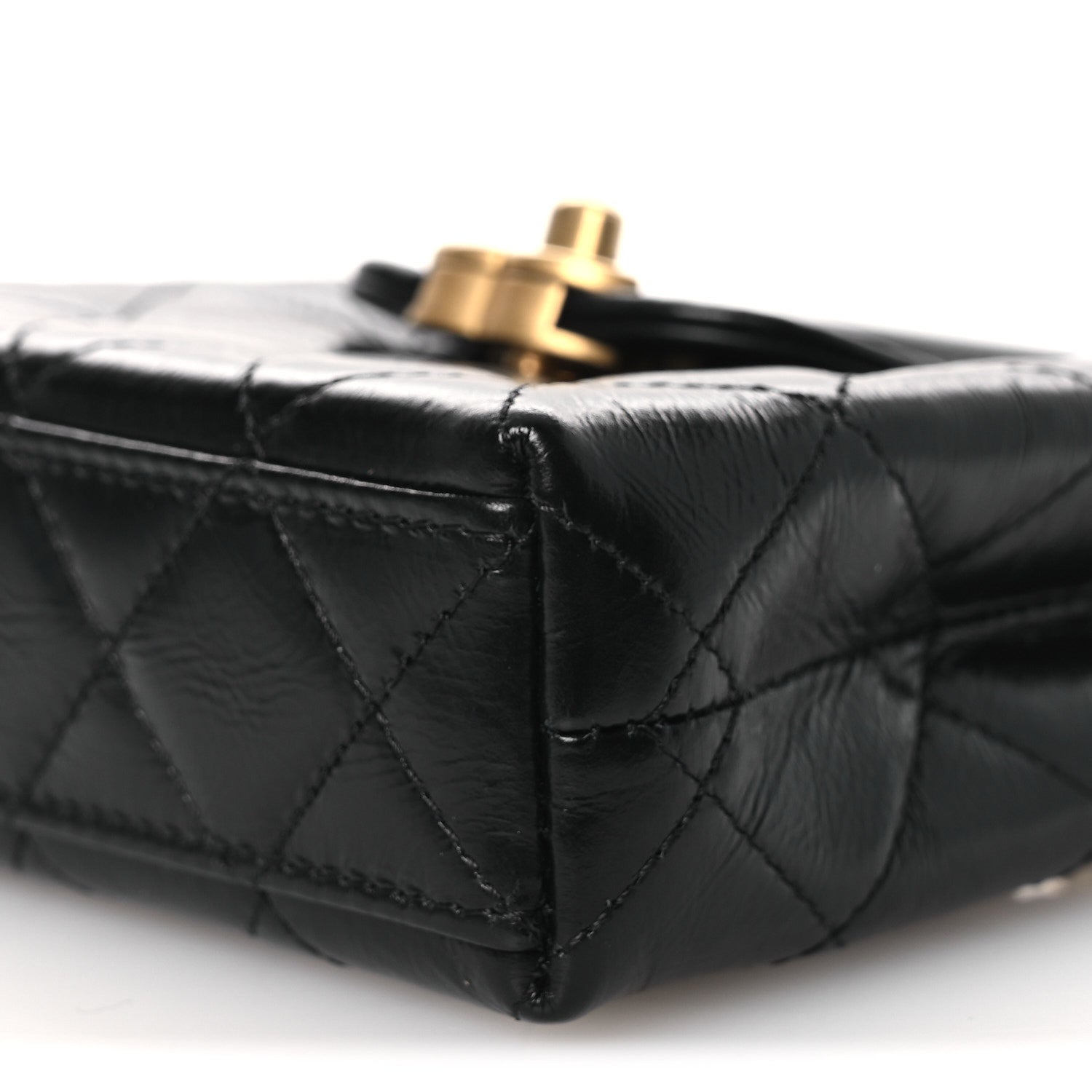 Chanel Shiny Aged Calfskin Quilted Mini Nano Kelly Shopper Black 9 of 10
