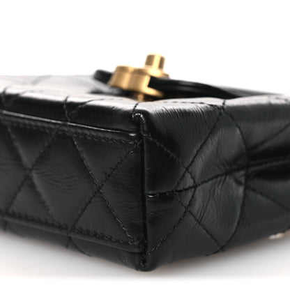 Chanel Shiny Aged Calfskin Quilted Mini Nano Kelly Shopper Black 9 of 10
