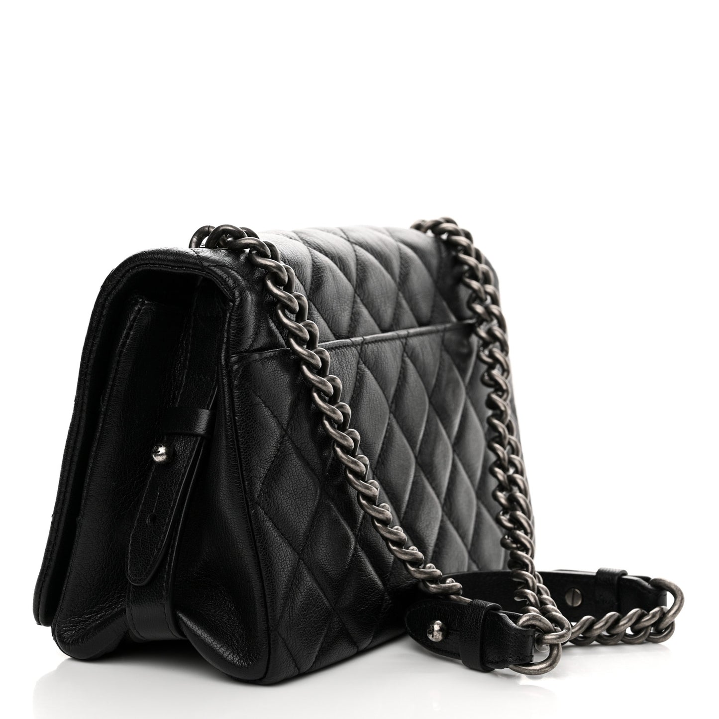 Goatskin Quilted Medium City Rock Flap Black