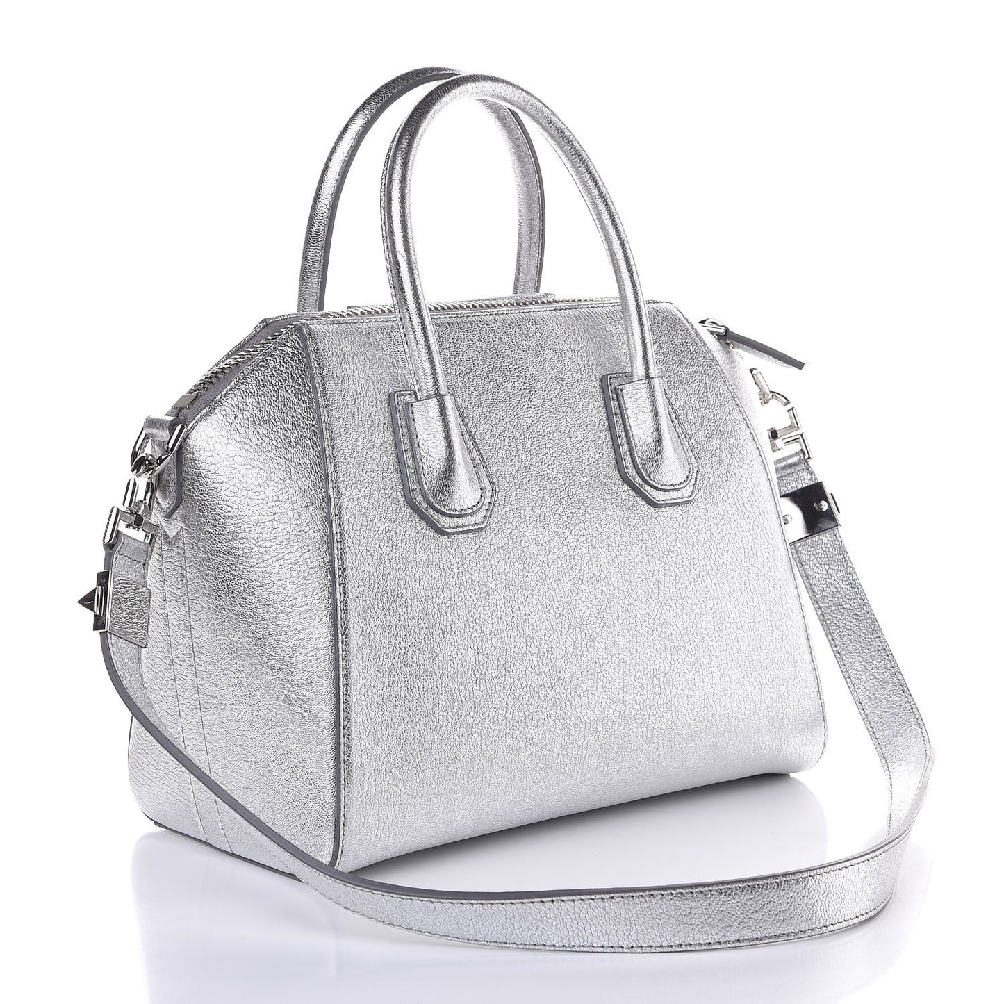Metallic Sugar Goatskin Small Antigona Silver