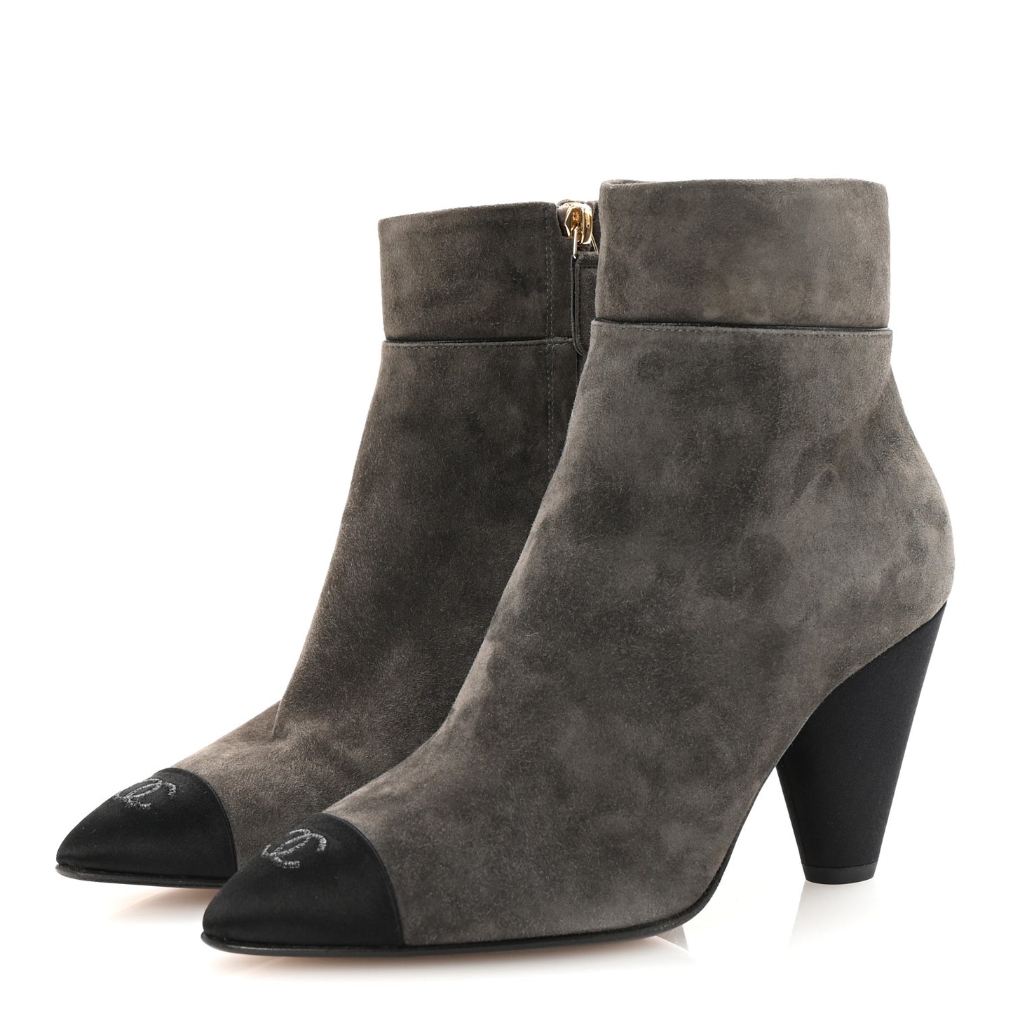 Suede Calfskin Satin Cap Toe Short Boots 38 Grey Black
