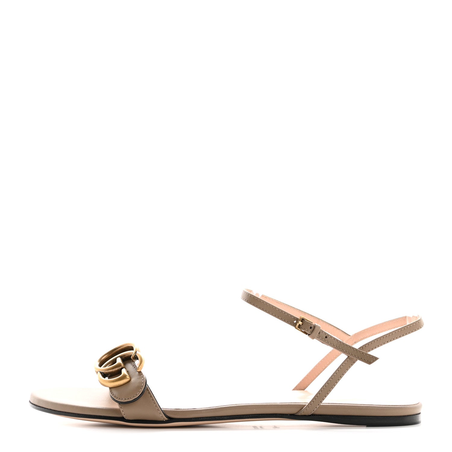 Gucci Lifford Calfskin GG Marmont Ankle Wrap Flat Sandals 38 Mud 1 of 9