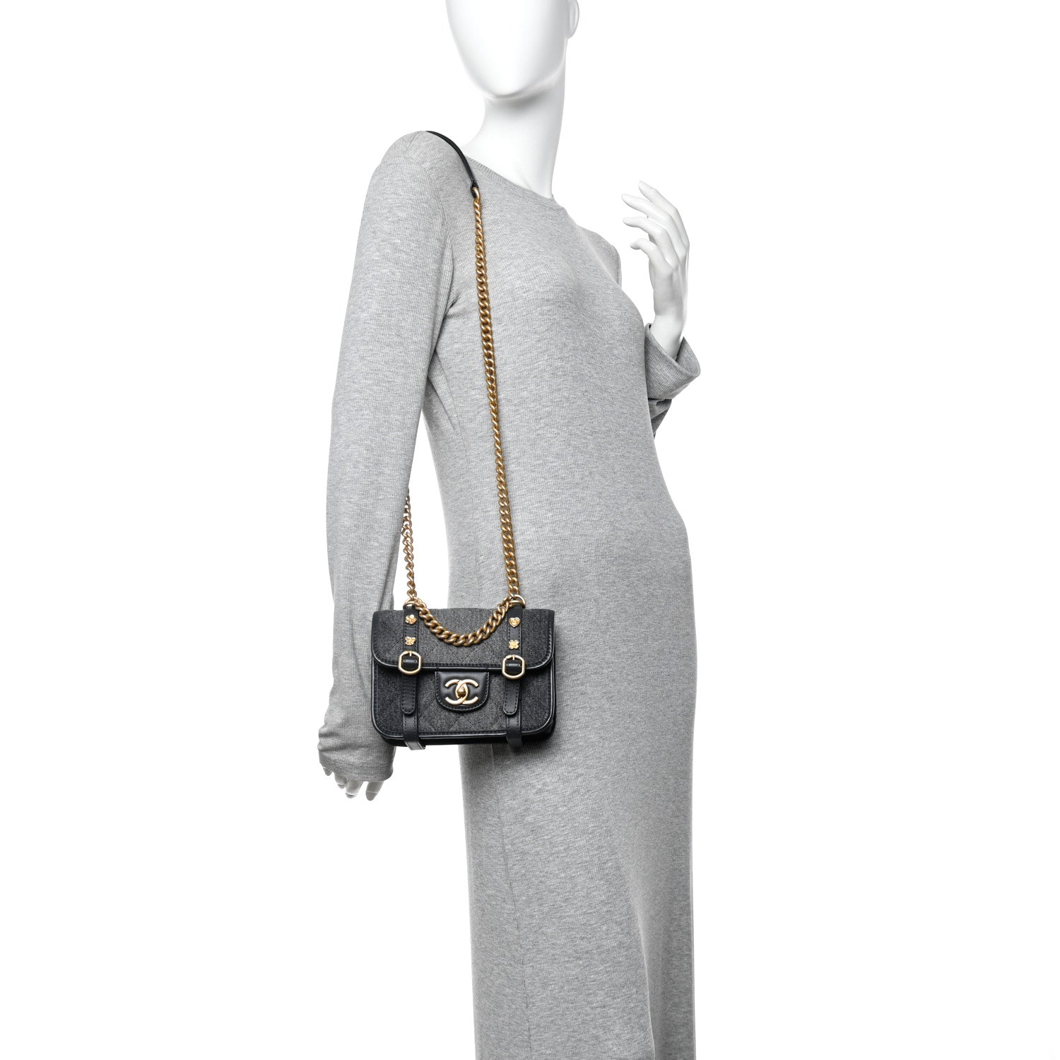 Chanel Denim Quilted Mini Flap Grey 2 of 12