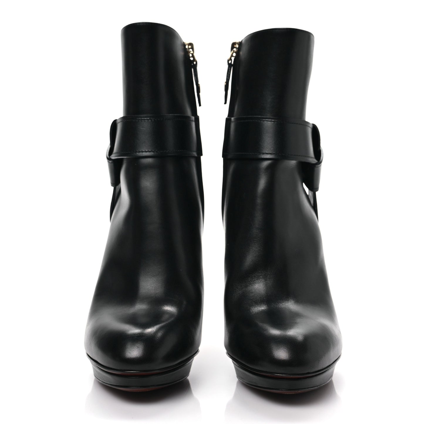 Calfskin Belted Platform Ankle Boots 36 Black