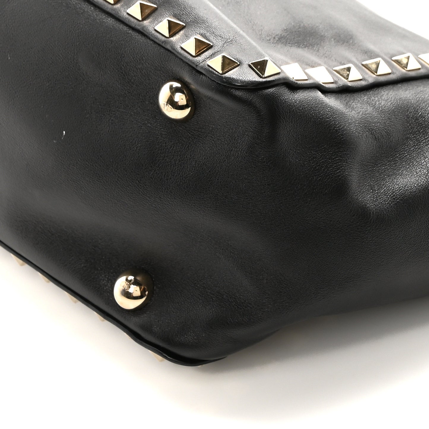 Grained Calfskin Small Rockstud Tote Black