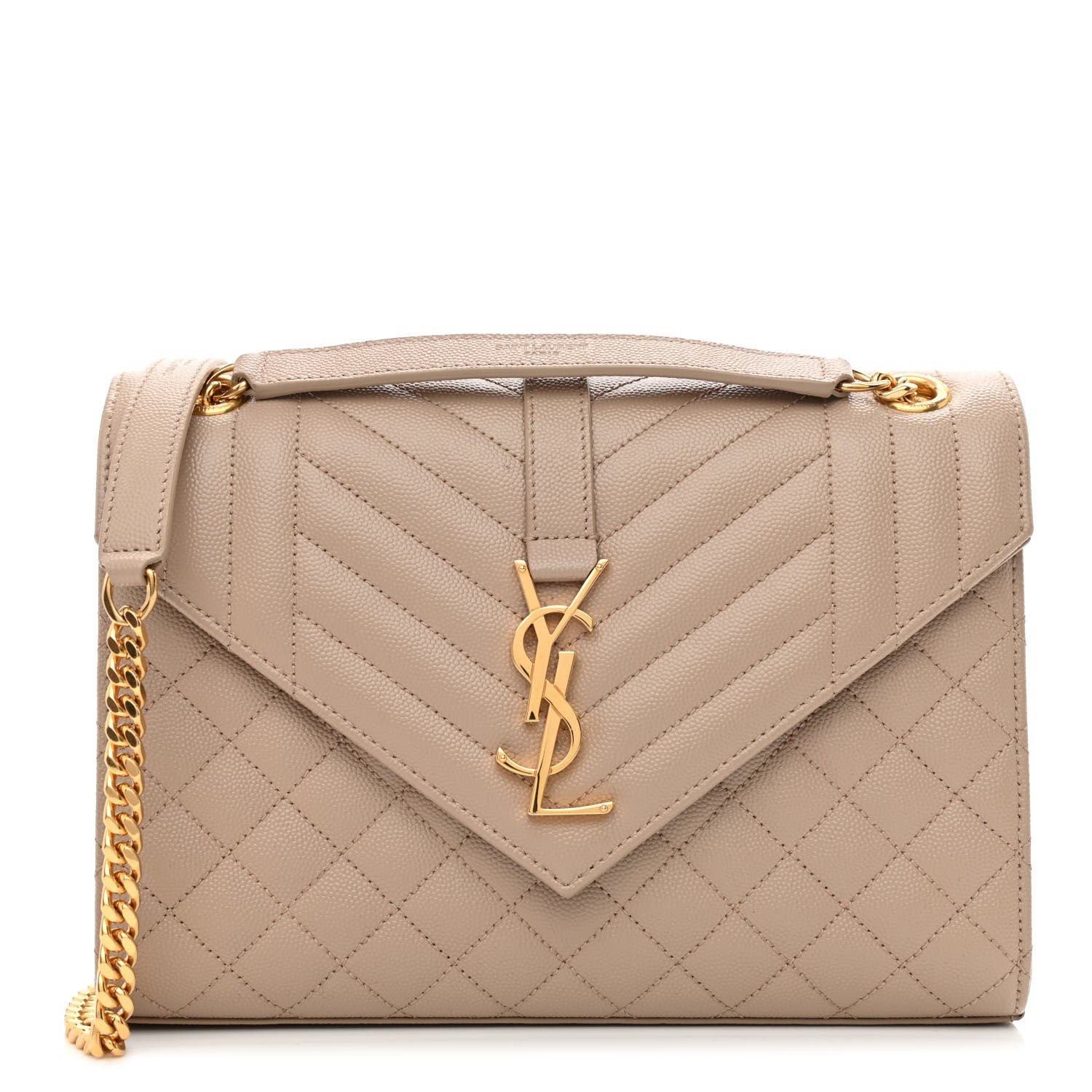 Saint Laurent Grain De Poudre Textured Mixed Matelasse Medium Triquilt Monogram Satchel Dark Beige 1 of 11