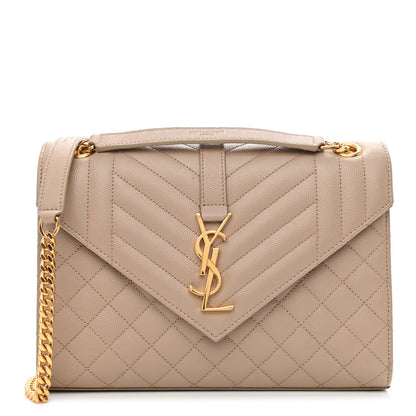 Saint Laurent Grain De Poudre Textured Mixed Matelasse Medium Triquilt Monogram Satchel Dark Beige 1 of 11