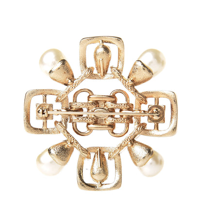 Chanel Metal Resin Gripoix Pearl CC Brooch Multicolor Light Gold 3 of 5