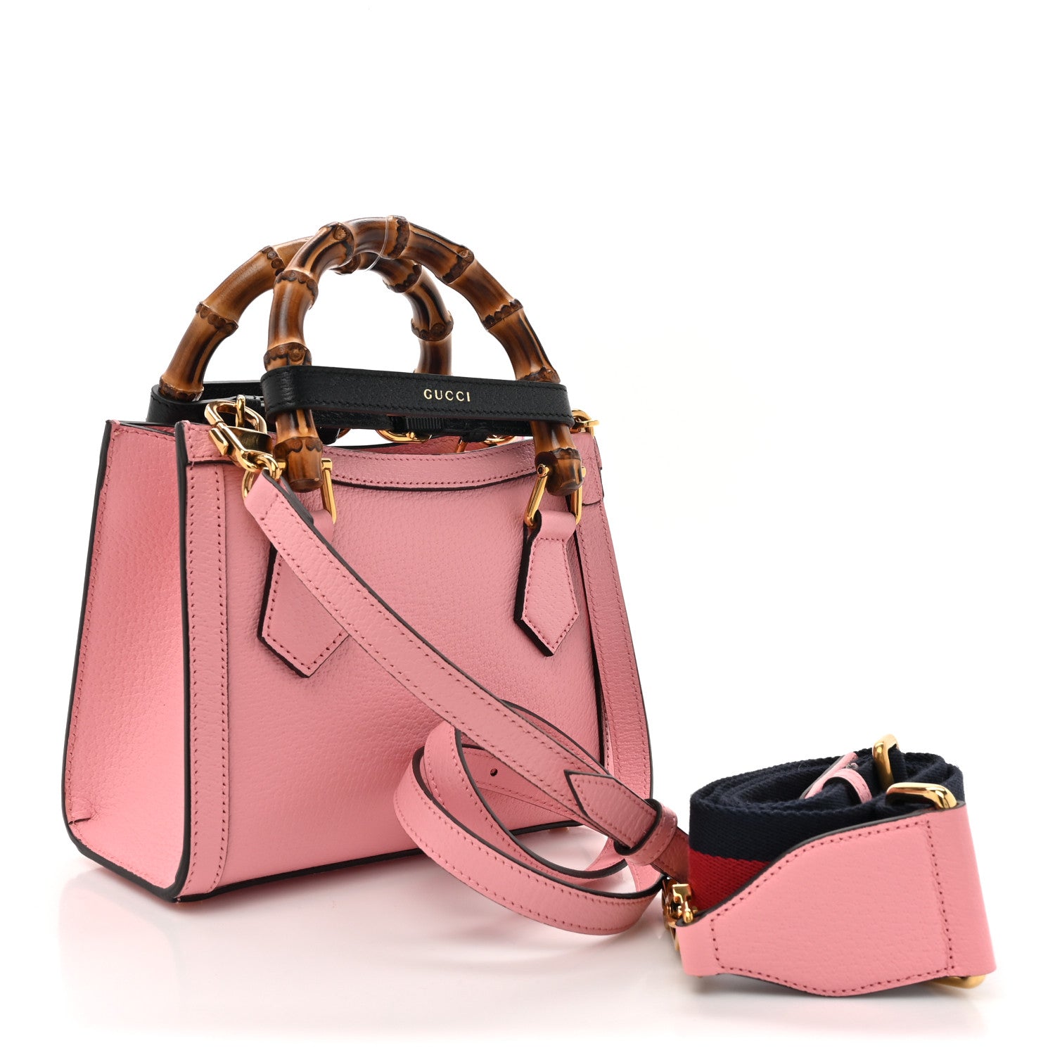 Gucci Textured Dollar Calfskin Web Mini Diana Tote Bag Wild Rose Black 3 of 19