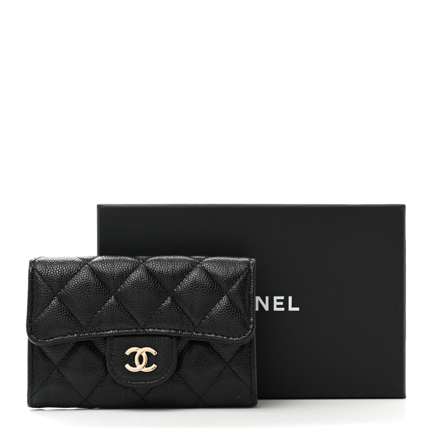 Caviar Quilted Flap Card Holder Wallet Black