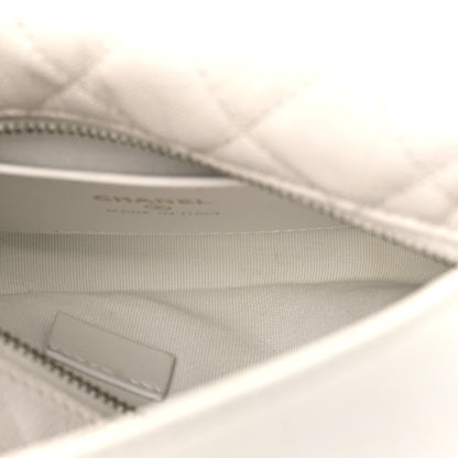Chanel Shiny Caviar Quilted Bow Pouch Hobo White 5 of 11