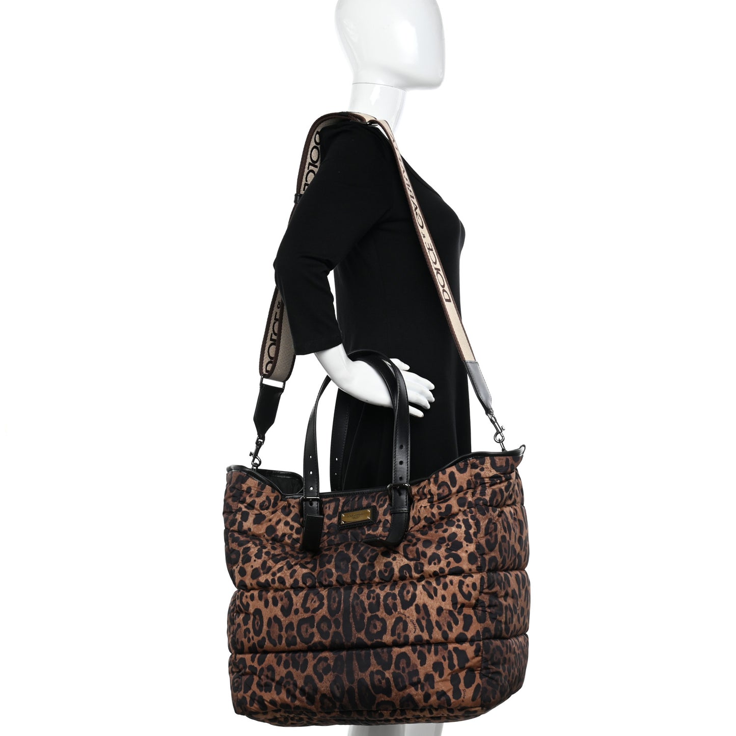 Nylon Leopard Print Sicily Shopper Tote Brown