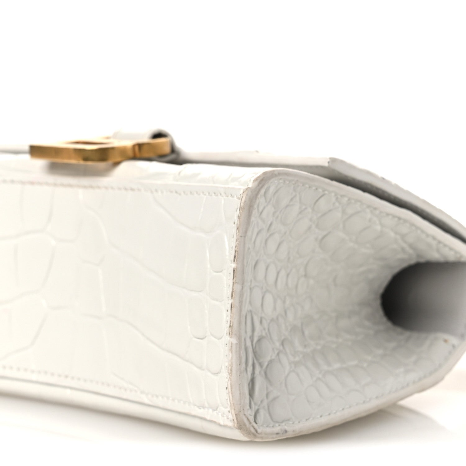 Balenciaga Shiny Calfskin Crocodile Embossed Hourglass Top Handle Bag XS White 11 of 14