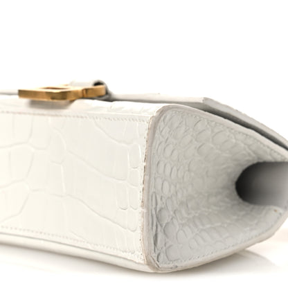 Balenciaga Shiny Calfskin Crocodile Embossed Hourglass Top Handle Bag XS White 11 of 14