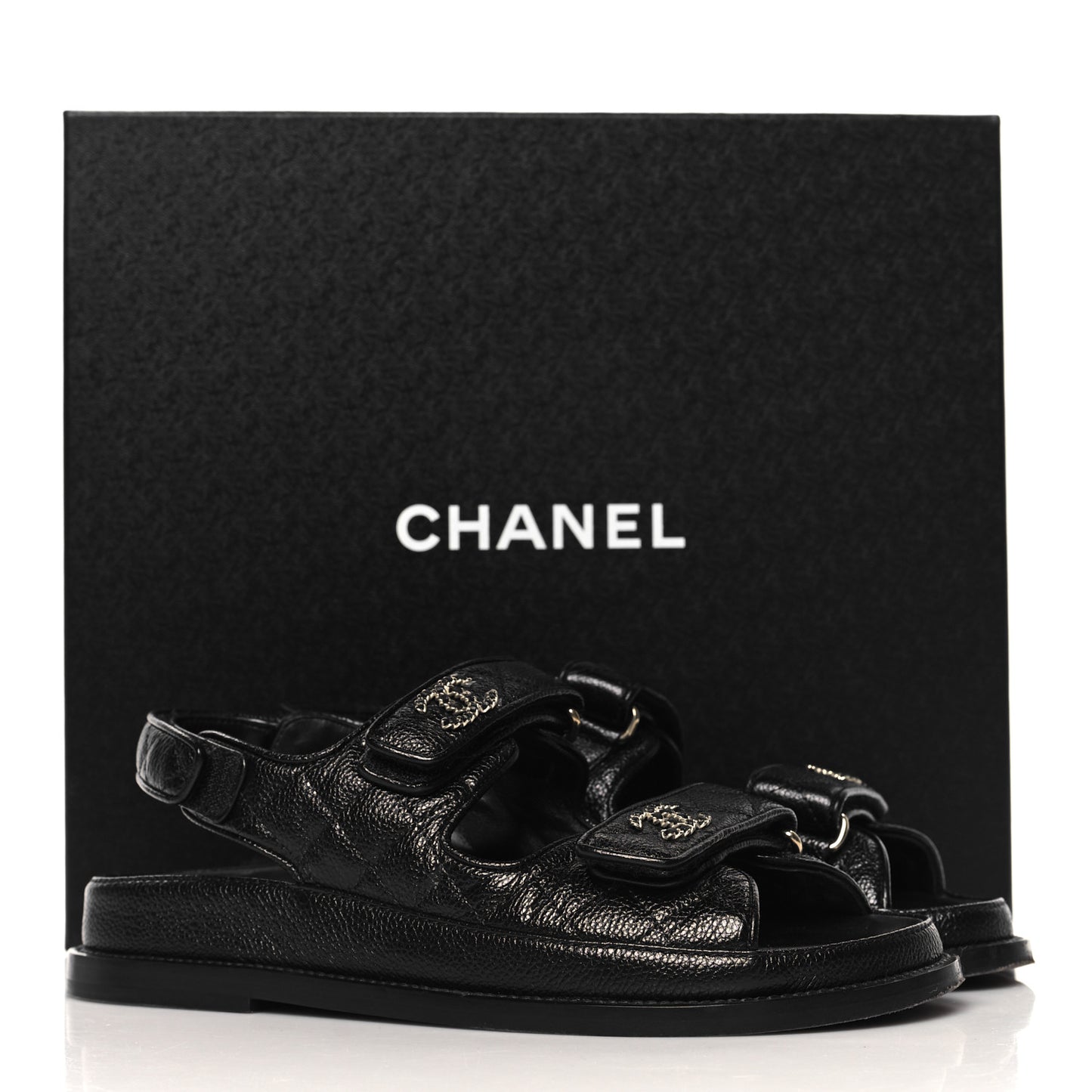 Grained Calfskin Velcro Dad Sandals 37 Black