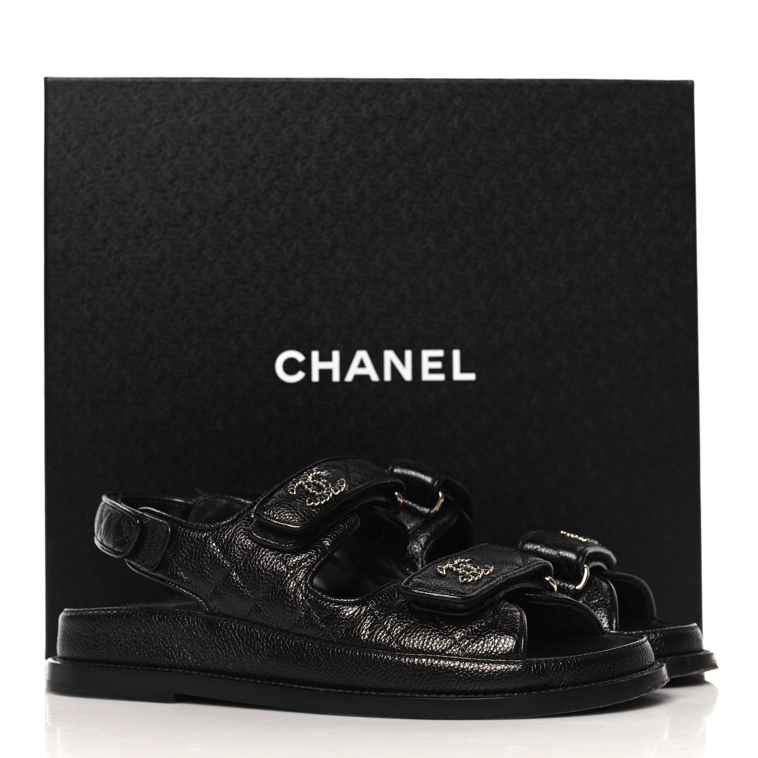 Chanel Grained Calfskin Velcro Dad Sandals 37 Black 10 of 10