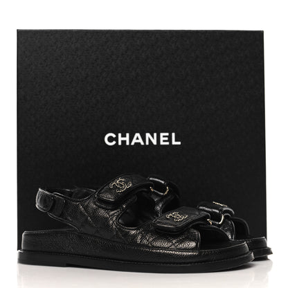 Chanel Grained Calfskin Velcro Dad Sandals 37 Black 10 of 10