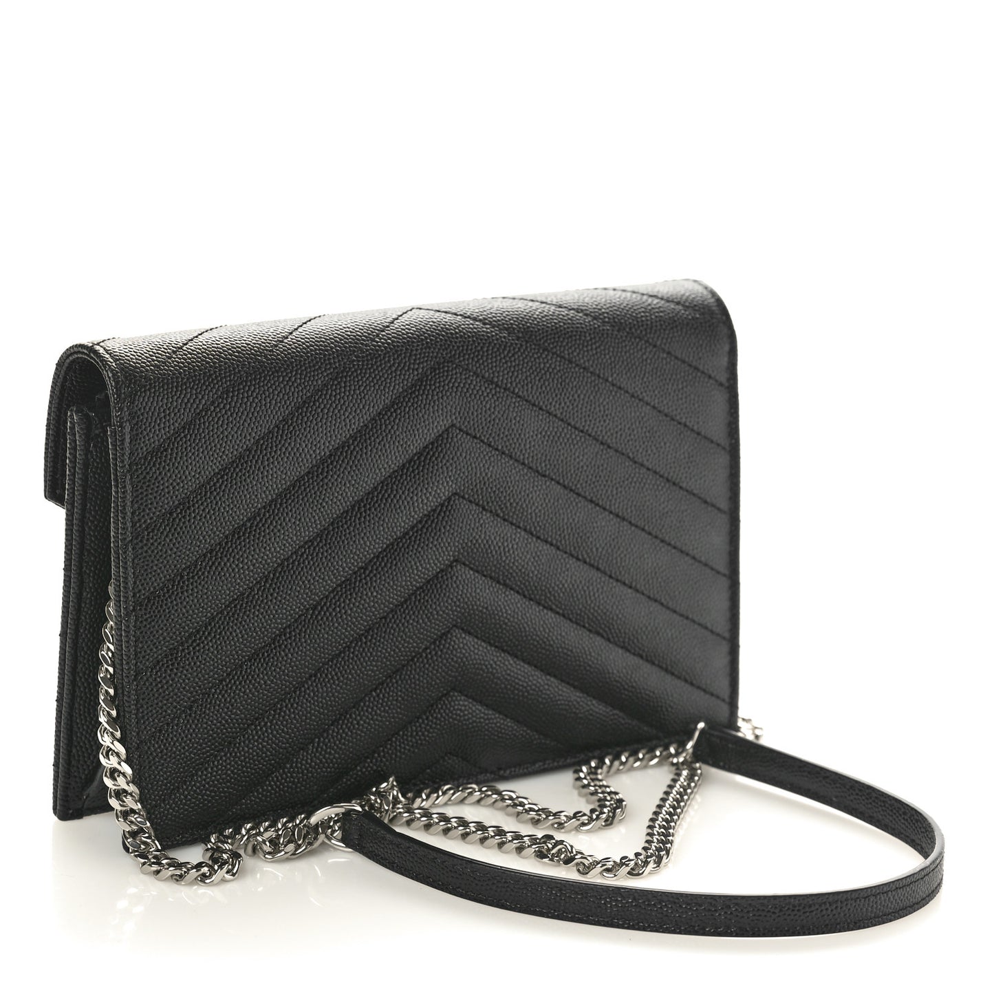 Grain De Poudre Matelasse Chevron Monogram Envelope Chain Wallet Black