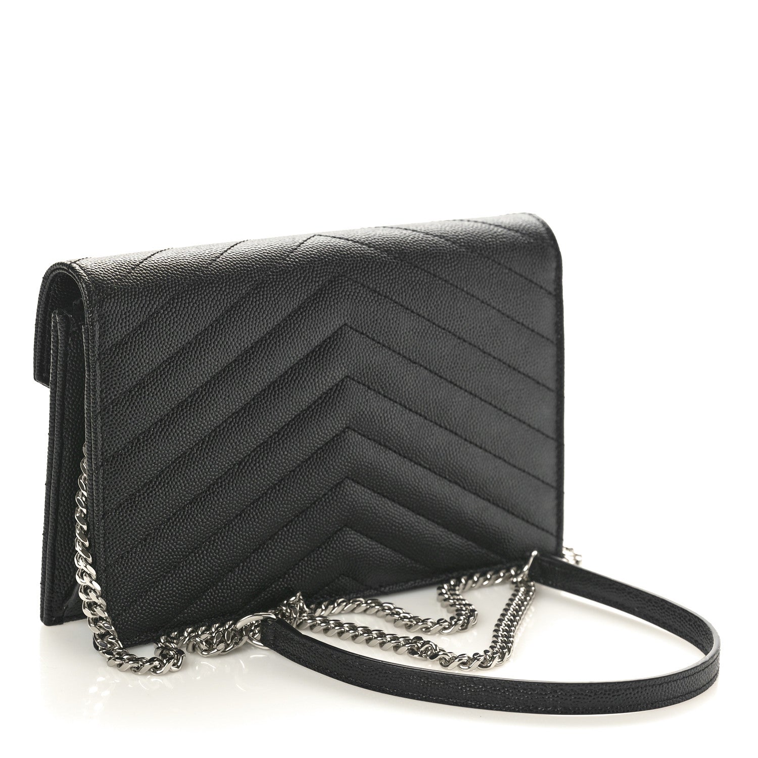 Saint Laurent Grain De Poudre Matelasse Chevron Monogram Envelope Chain Wallet Black 2 of 10