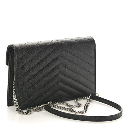 Saint Laurent Grain De Poudre Matelasse Chevron Monogram Envelope Chain Wallet Black 2 of 10