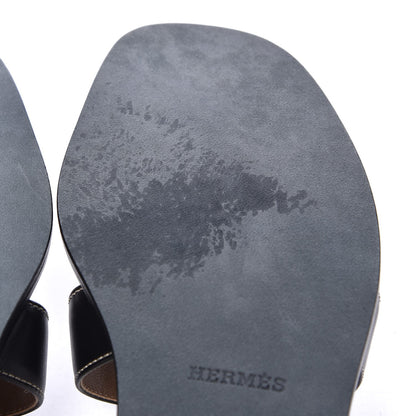 Hermes Box Calfskin Oran Sandals 37 Black 16 of 17