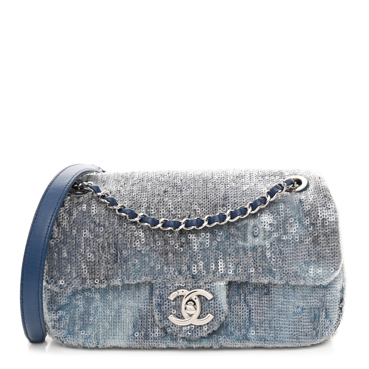 Chanel Sequin Mini Waterfall Flap Light Blue 1 of 15