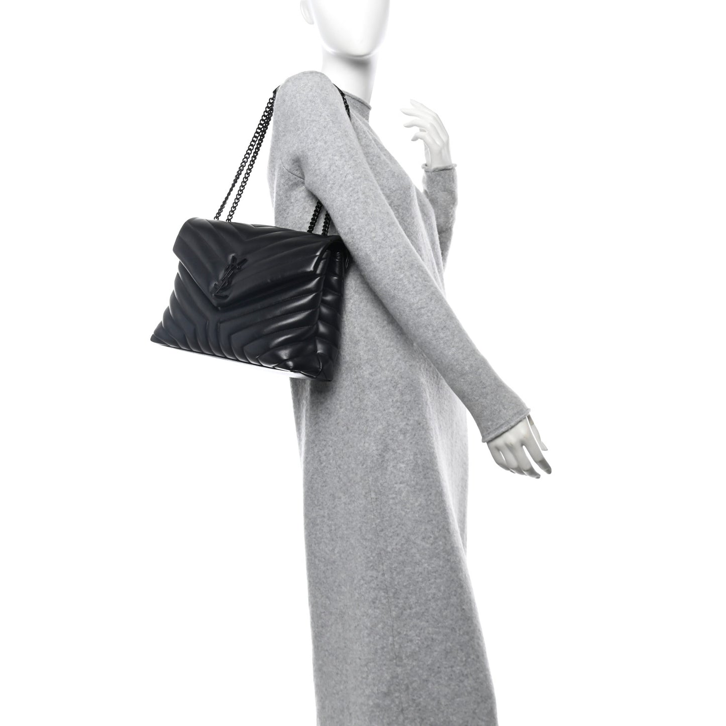 Calfskin Y Quilted Monogram Monochrome Medium Loulou Chain Satchel Black