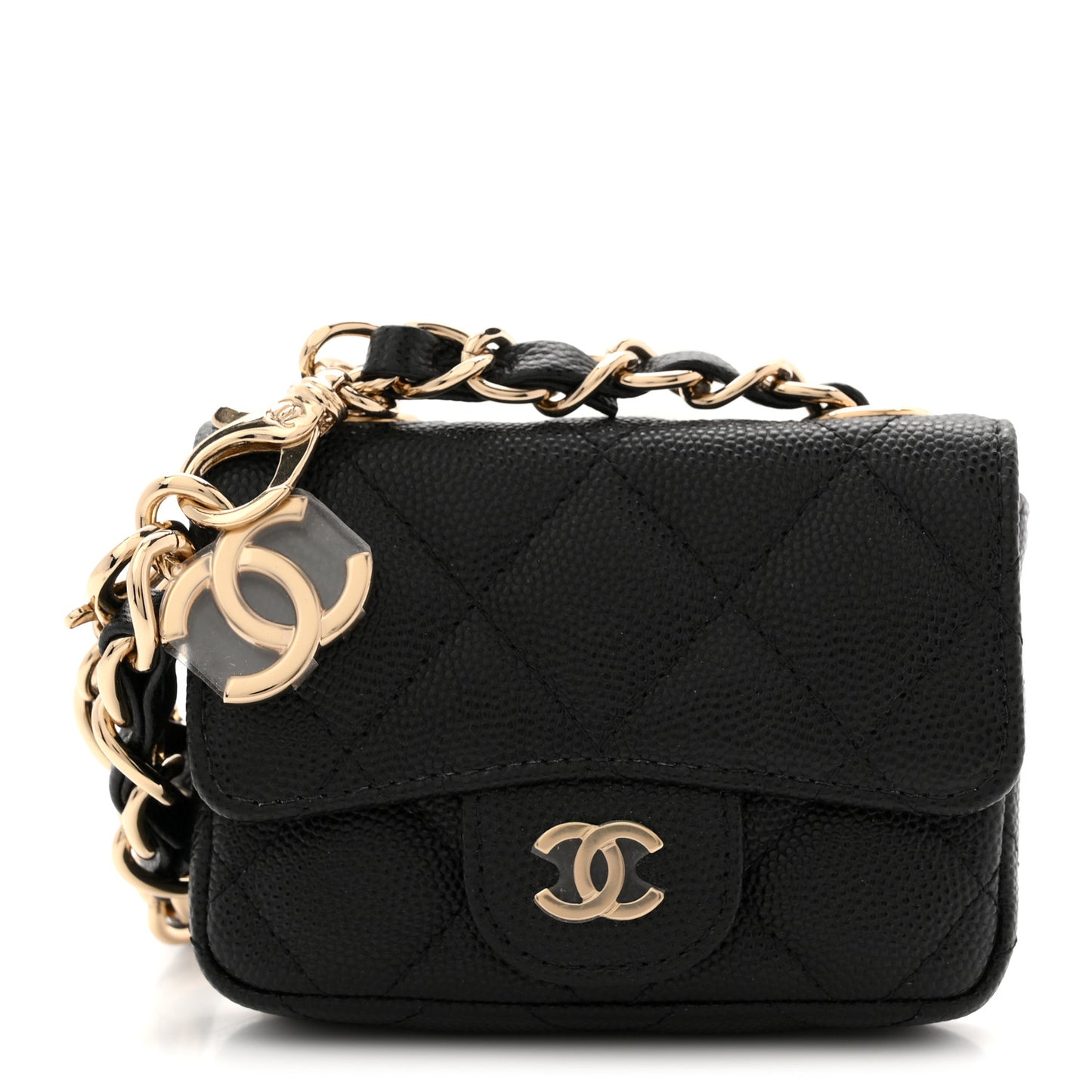 Caviar Quilted Mini Chain Belt Bag Black
