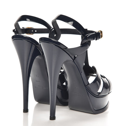 Saint Laurent Patent Tribute 105 Platform Sandals 35 Navy Blue 4 of 7