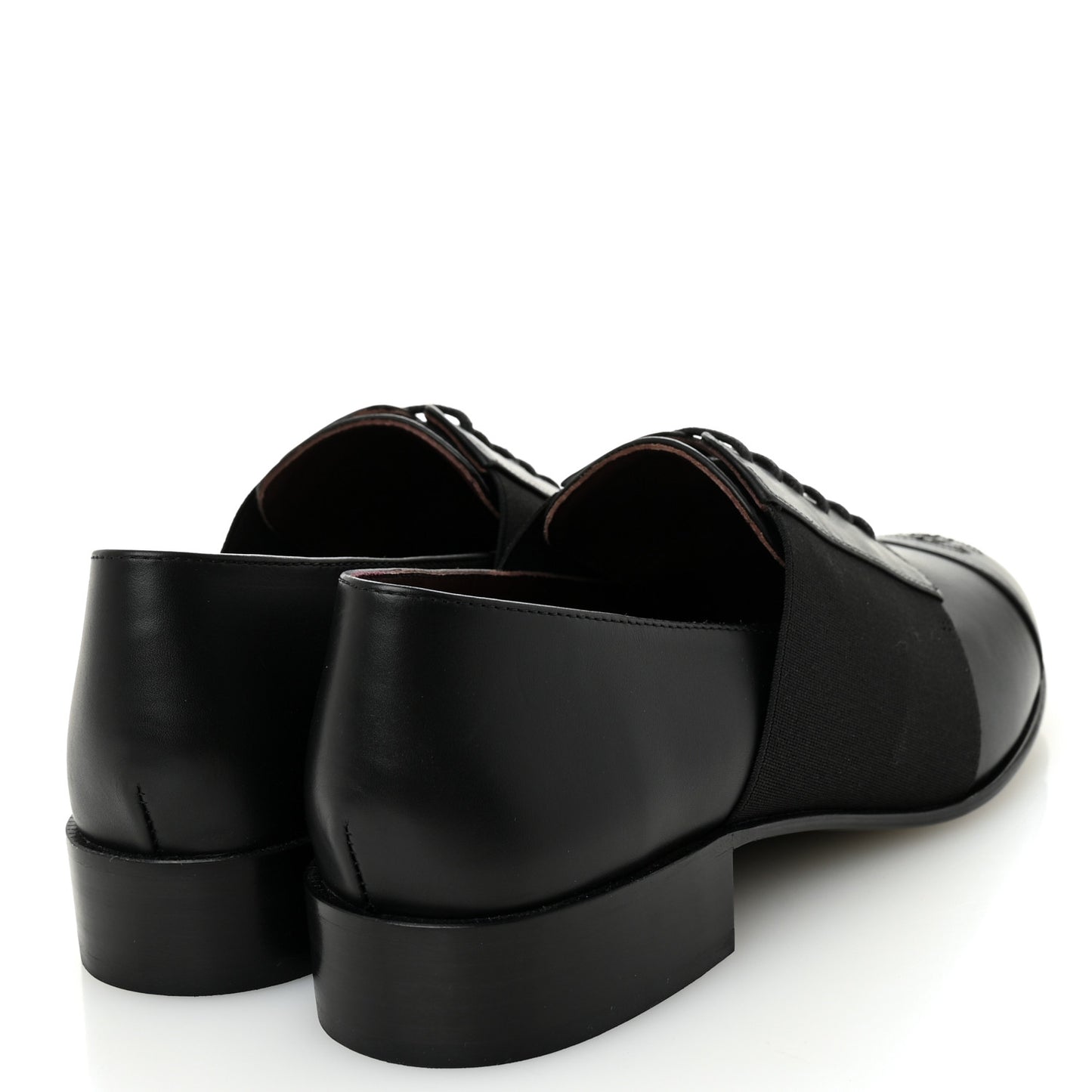 Calfskin Elastic Lace Up Cap Toe CC Loafers 38 Black