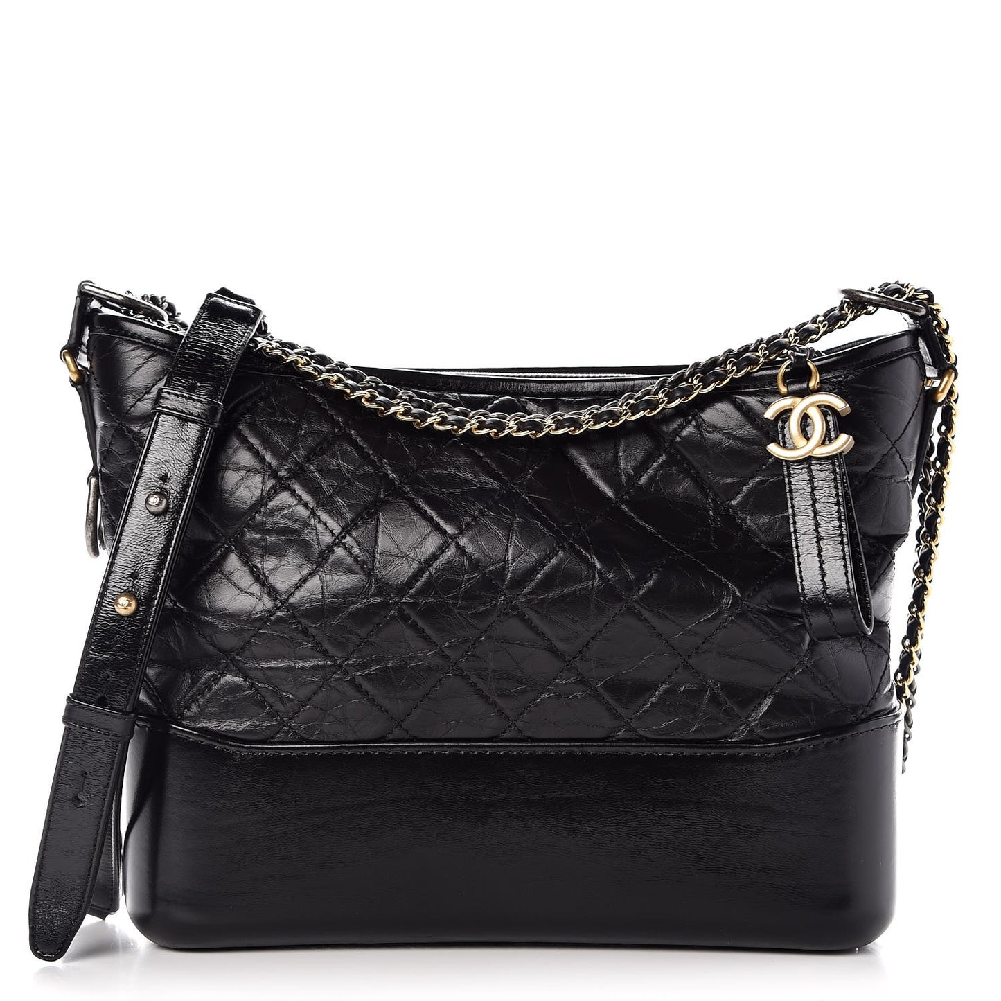 Aged Calfskin Quilted Medium Gabrielle Hobo Black