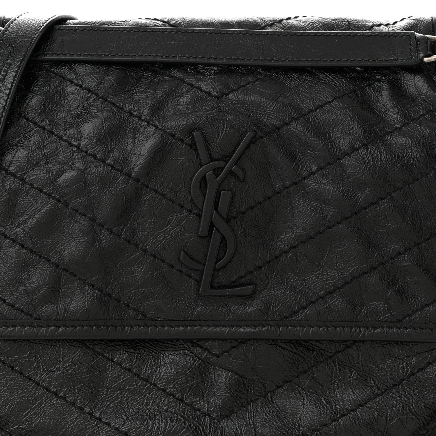 Saint Laurent Crinkled Calfskin Matelasse Monogram Medium Niki Chain Satchel Black 8 of 10