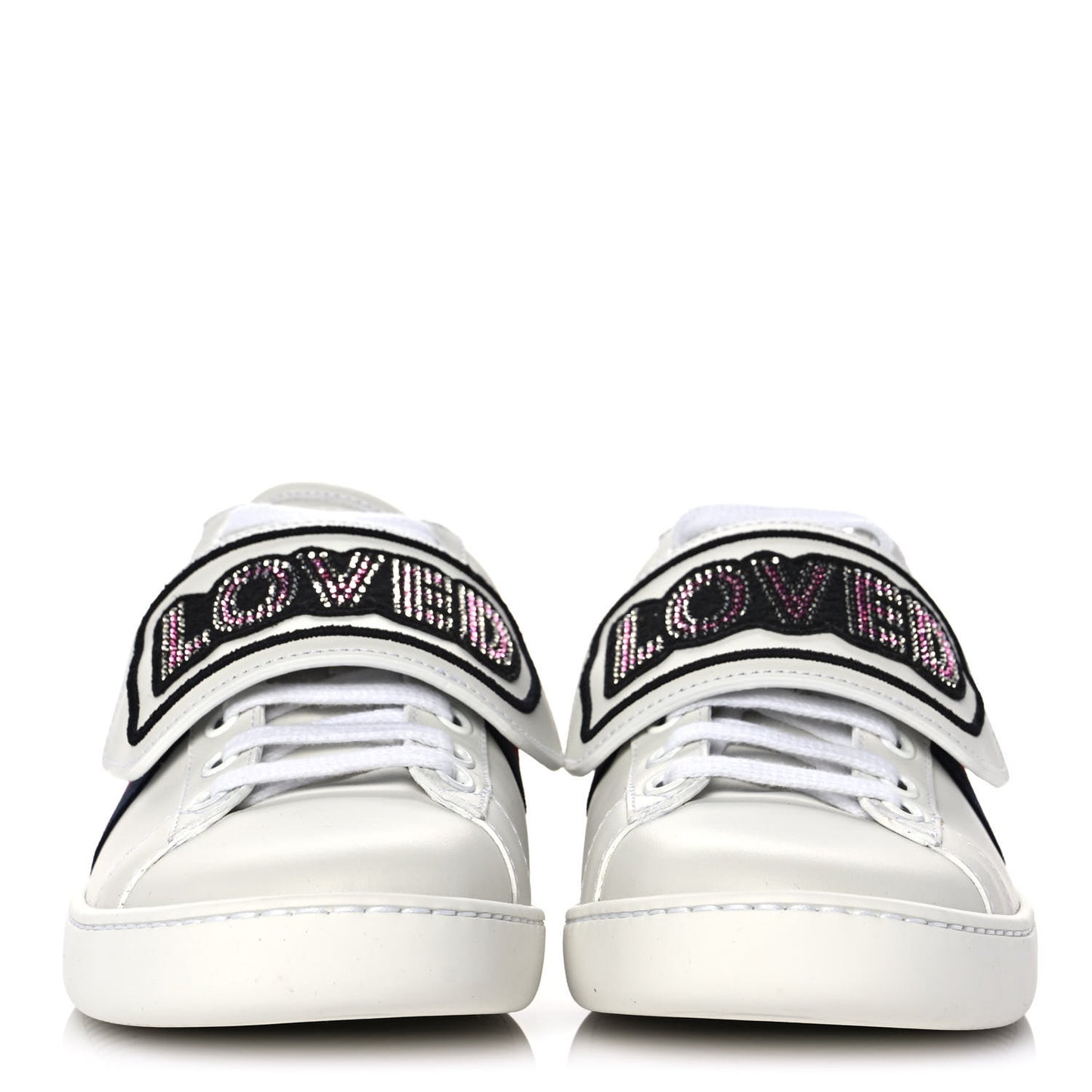 Calfskin Ayers Web Crystal LOVED Womens New Ace Sneakers 36 White
