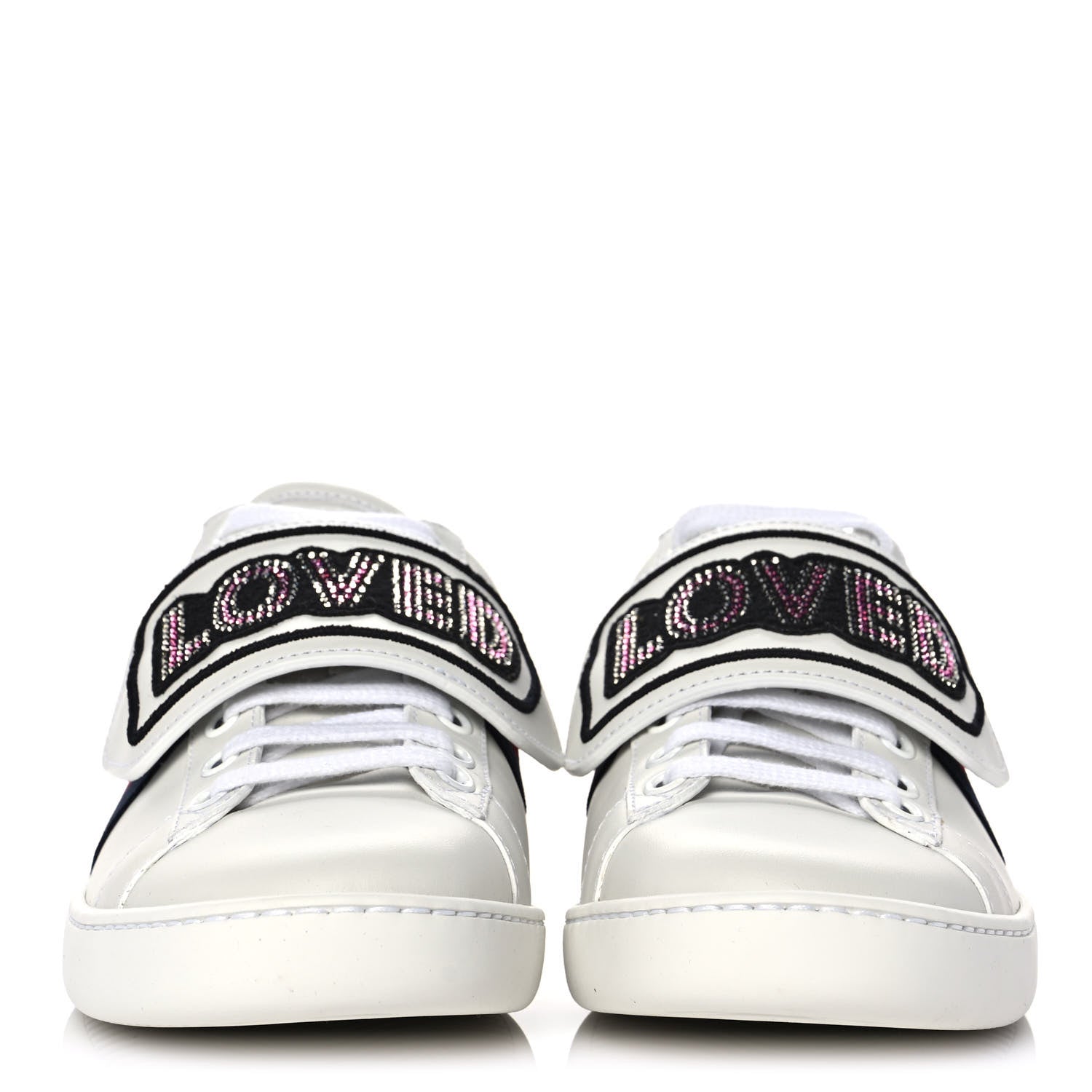 Gucci Calfskin Ayers Web Crystal LOVED Womens New Ace Sneakers 36 White 2 of 9