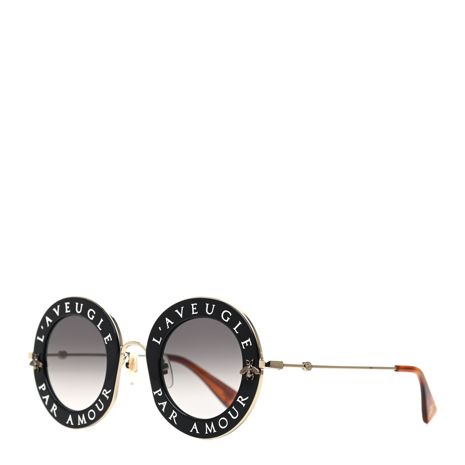Gucci Metal L'Aveugle Par Amour Round Frame Sunglasses GG0113S Black 1 of 8