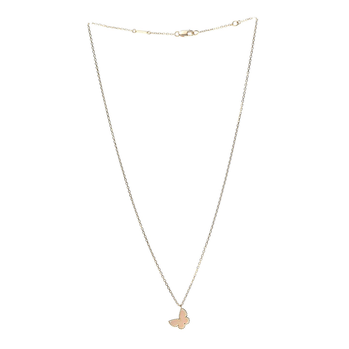 18K Yellow Gold Mother of Pearl Sweet Alhambra Butterfly Pendant Necklace
