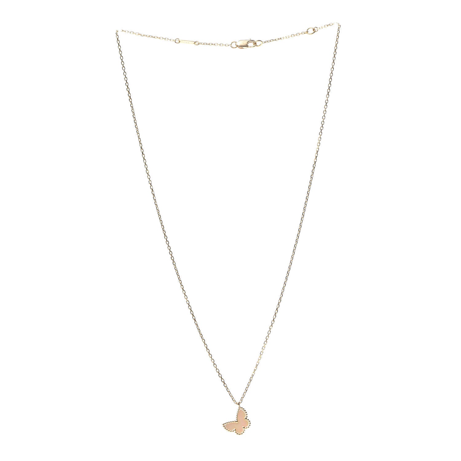 Van Cleef & Arpels 18K Yellow Gold Mother of Pearl Sweet Alhambra Butterfly Pendant Necklace 3 of 7