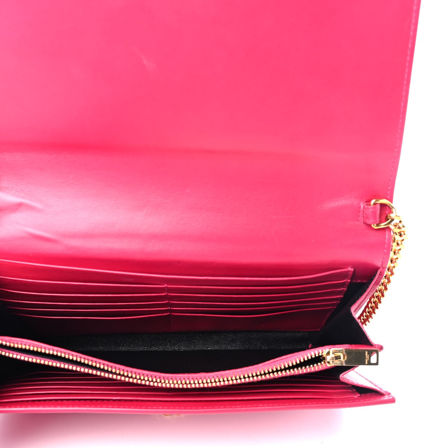 Saint Laurent Grain de Poudre Classic Letters Chain Wallet Fuchsia 4 of 4