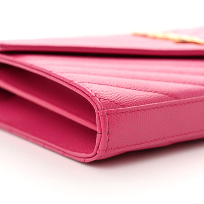 Saint Laurent Grain De Poudre Matelasse Chevron Monogram Envelope Chain Wallet  Fuxia Couture 9 of 10