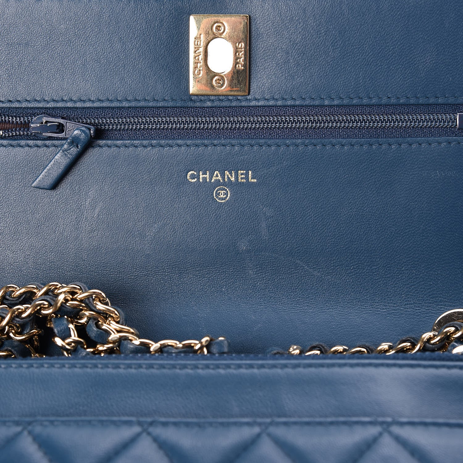 Chanel Lambskin Quilted Trendy CC Wallet On Chain WOC Blue 24 of 27