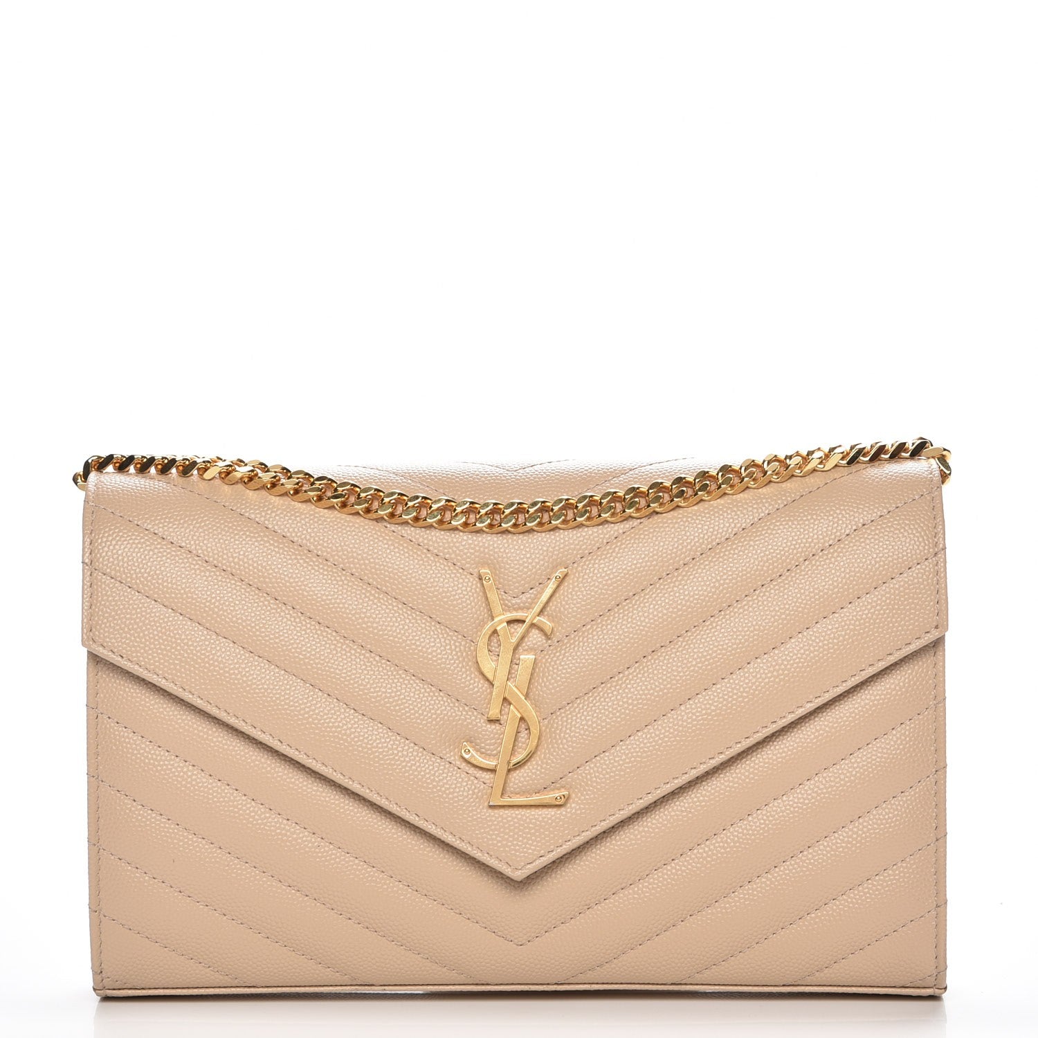 Saint Laurent Grain De Poudre Matelasse Chevron Monogram Chain Wallet Nude Powder 1 of 7