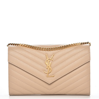Saint Laurent Grain De Poudre Matelasse Chevron Monogram Chain Wallet Nude Powder 1 of 7