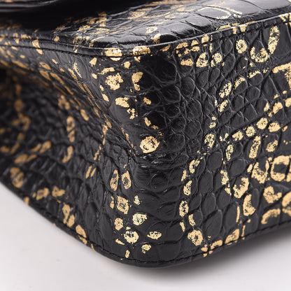 Chanel Calfskin Crocodile Embossed Graffiti 2.55 Cocodile Reissue 225 Flap Black Gold 9 of 14