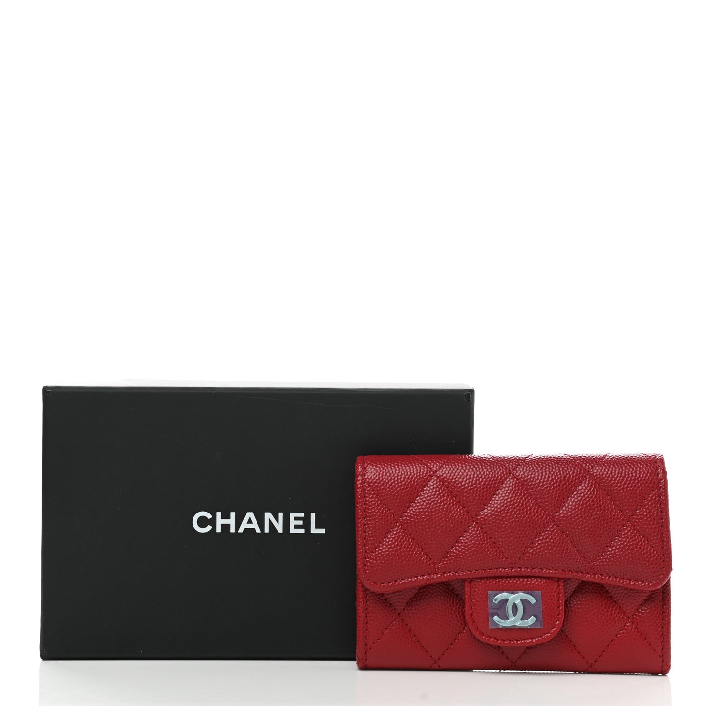 Caviar Quilted Flap Card Holder Dark Red