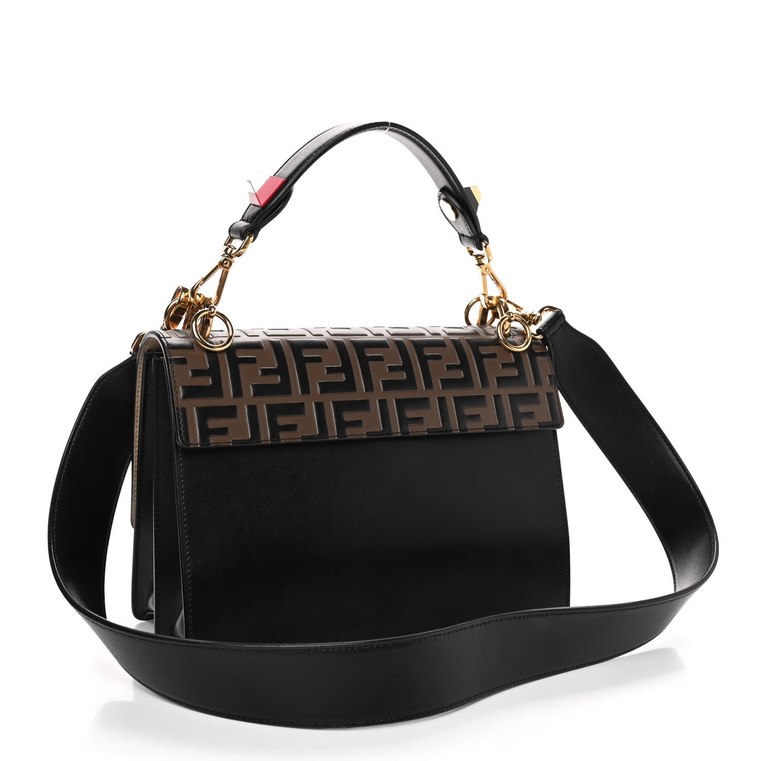 Fendi Vitello Liberty Bi-Color FF 1974 Embossed Kan I Shoulder Bag Black Maya 2 of 4