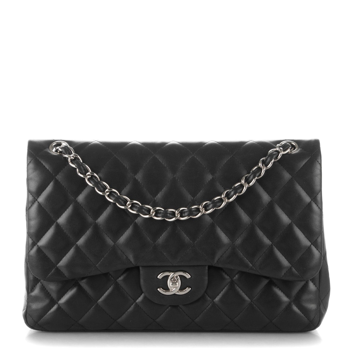 Lambskin Quilted Jumbo Double Flap Black