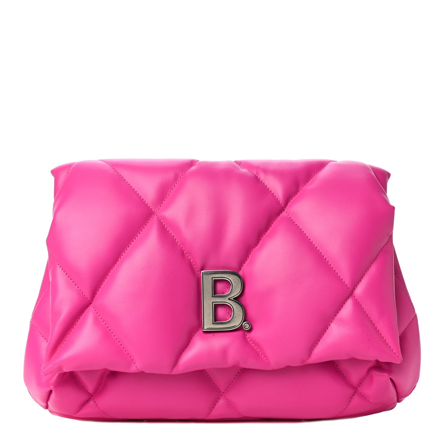 Balenciaga Nappa Calfskin Quilted Touch B Puffy Clutch Fuchsia 1 of 15